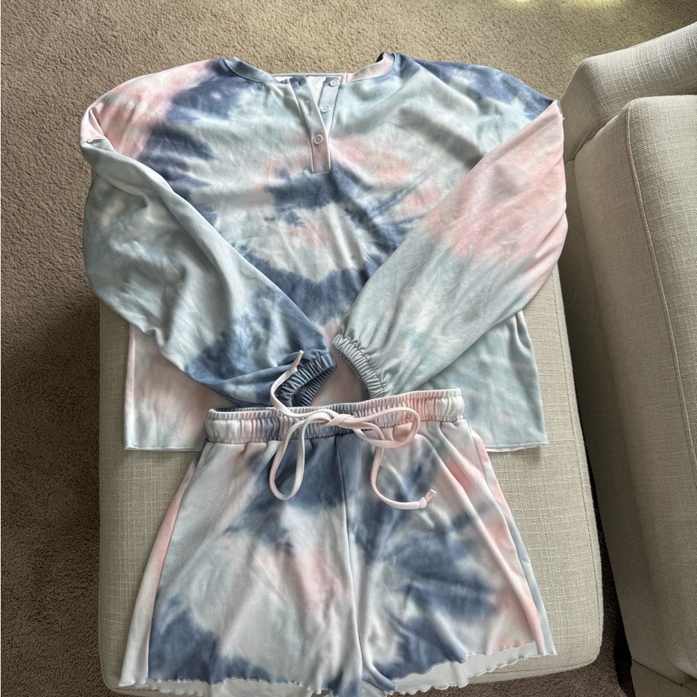 Tie-Dye Lounge Set in Blue and Pink